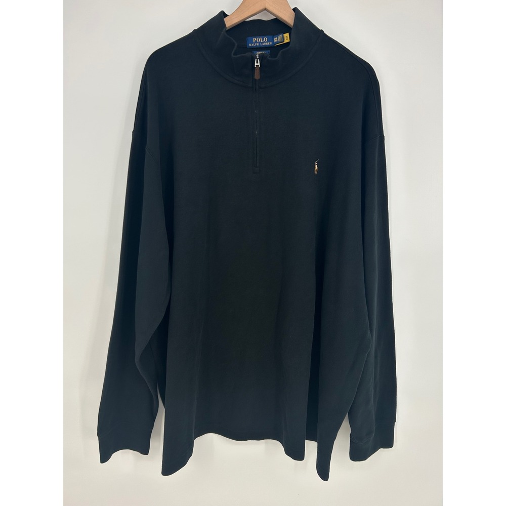 Polo Ralph Lauren Classic Estate Rib‎ Quarter Zip Pullover Sweater In Black- 3XB